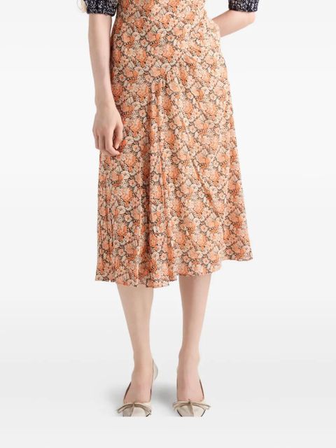 Prada floral-print knit-trimmed midi dress - Orange