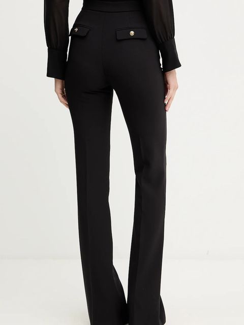 Elisabetta Franchi spodnie damskie kolor czarny dzwony high waist PA14157E2