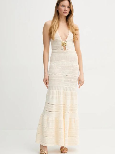 Elisabetta Franchi sukienka kolor beżowy maxi rozkloszowana AM72S52E2