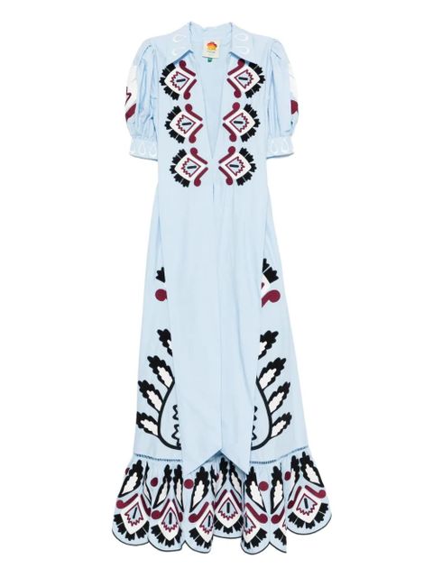 FARM Rio embroidered puff-sleeve maxi dress - Blue - zdjęcie produktu nr 1