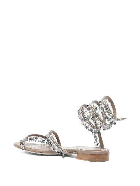 René Caovilla crystal-embellished spiral-wrap sandals - Neutrals