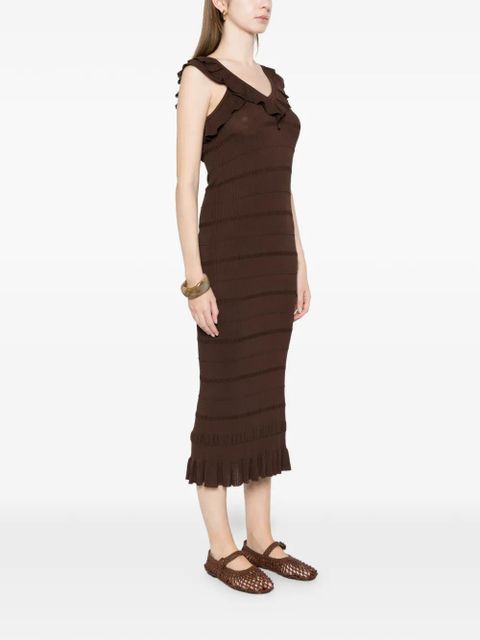TWINSET ruffled V-neck midi dress - Brown