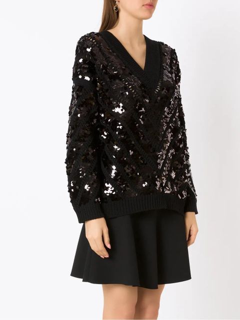 Valentino Garavani sequin-embellished V-neck jumper - Black
