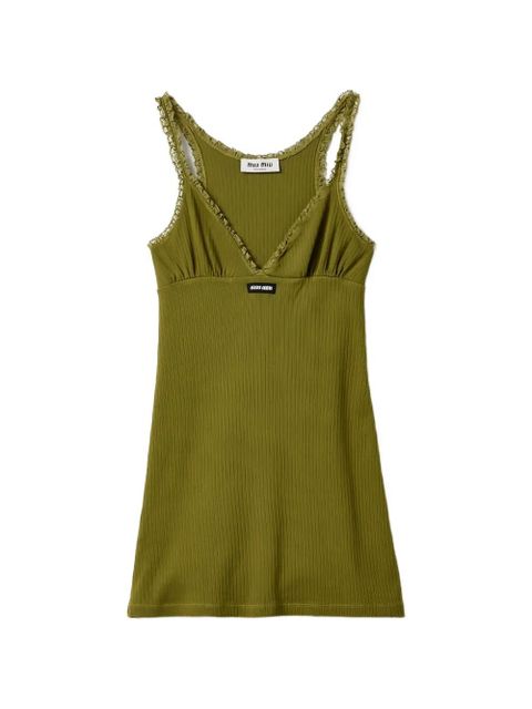 Miu Miu lace-trimmed ribbed-knit top - Green - zdjęcie produktu nr 1