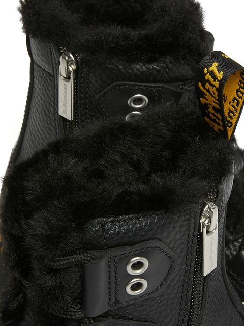 Dr. Martens workery skórzane 1460 LTT Fur Lined damskie kolor czarny na platformie lekko ocieplone DM31876001