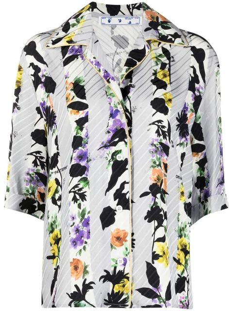Off-White striped floral bowling shirt - Grey - zdjęcie produktu nr 1