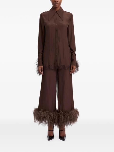 16Arlington Tio feather-trim lace-detail shirt - Brown - zdjęcie produktu nr 2