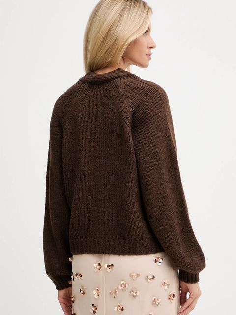 Haveone kardigan z domieszką wełny damski kolor brązowy lekki JIT-P021 - zdjęcie produktu nr 2