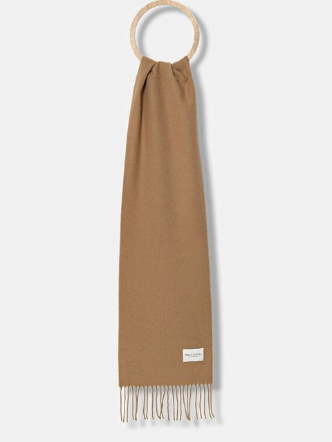 Marc O'Polo szalik wełniany kolor beżowy gładki 508805102065 - zdjęcie produktu nr 1