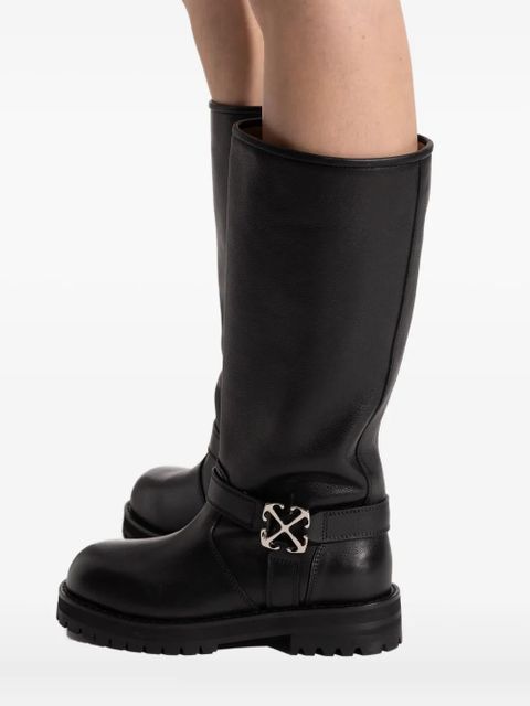 Off-White logo-plaque round-toe biker boots - Black - zdjęcie produktu nr 2