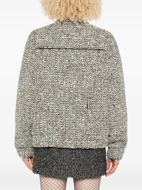 Alessandra Rich tweed speckled bomber jacket - White