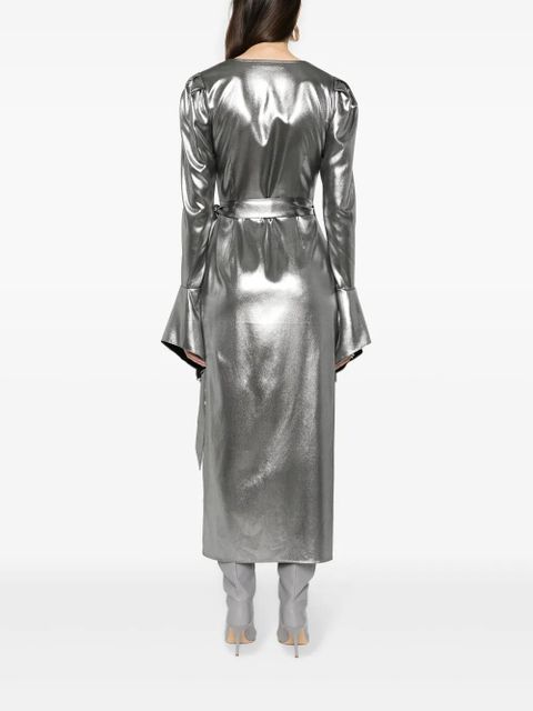 ROTATE BIRGER CHRISTENSEN lamé wrap midi dress - Silver
