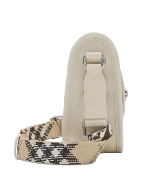 Burberry mini B Clip checked-strap cross body bag - White