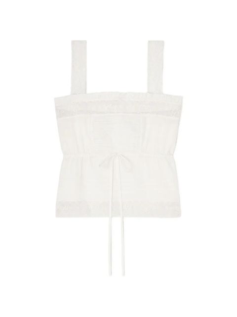 GANNI lace-trim drawstring top - White