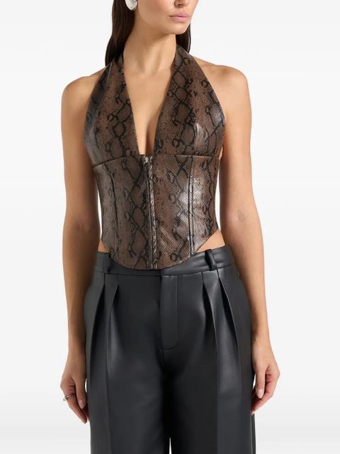 Manière De Voir Sloane python-print halterneck corset top - Brown - zdjęcie produktu nr 2