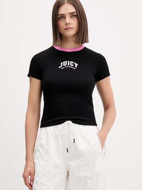 Juicy Couture T-shirt damski z bawełną RINGER TSHIRT - zdjęcie produktu nr 1