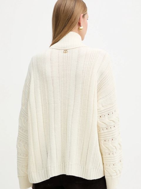 Twinset sweter z wełną damski kolor beżowy ciepły z golfem 252TT3101 - zdjęcie produktu nr 2