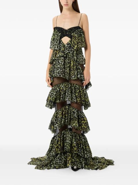 Blumarine ruffled animal-print maxi dress - Green