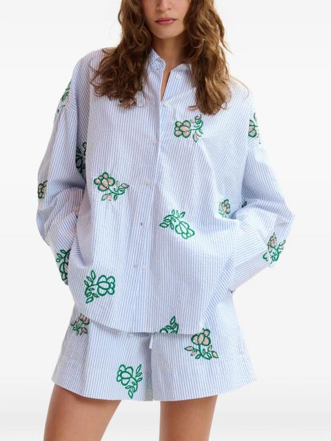 Essentiel Antwerp pinstripe floral-embroidered shirt - Blue - zdjęcie produktu nr 2