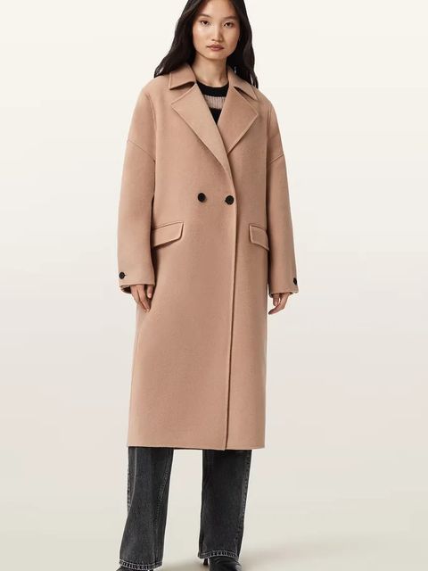 AllSaints płaszcz z dodatkiem wełny SELLMA kolor brązowy W019OD - zdjęcie produktu nr 1