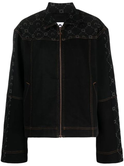 Marine Serre crescent moon-print zip-up denim jacket - Black - zdjęcie produktu nr 1