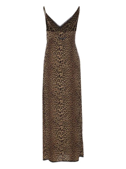 Zadig&Voltaire lace-trimmed leopard-print midi dress - Brown