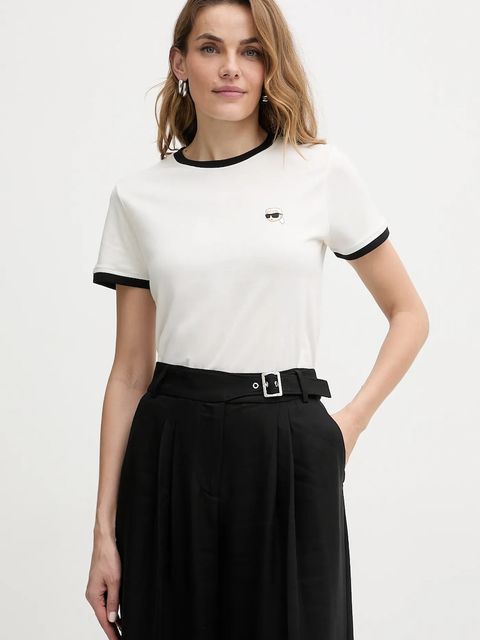 Karl Lagerfeld t-shirt bawełniany IKON damski kolor beżowy A3W17078 - zdjęcie produktu nr 1