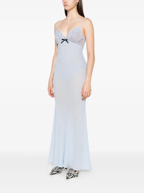 Self-Portrait lace-trimmed slip maxi dress - Blue
