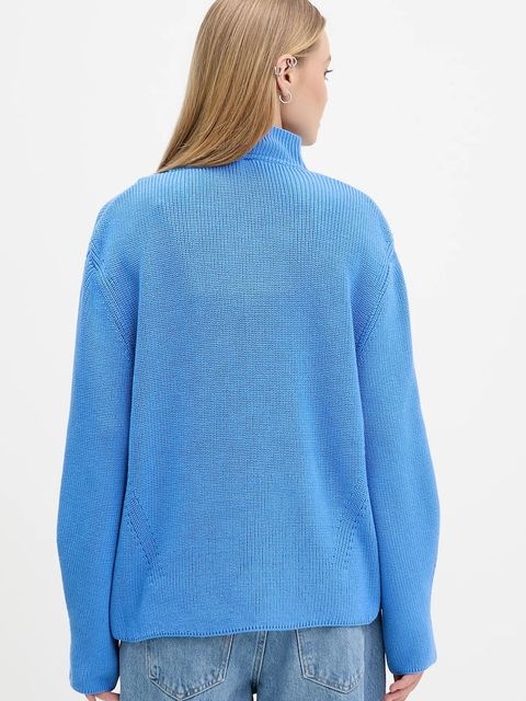 Tommy Jeans sweter bawełniany damski kolor niebieski z półgolfem DW0DW21676