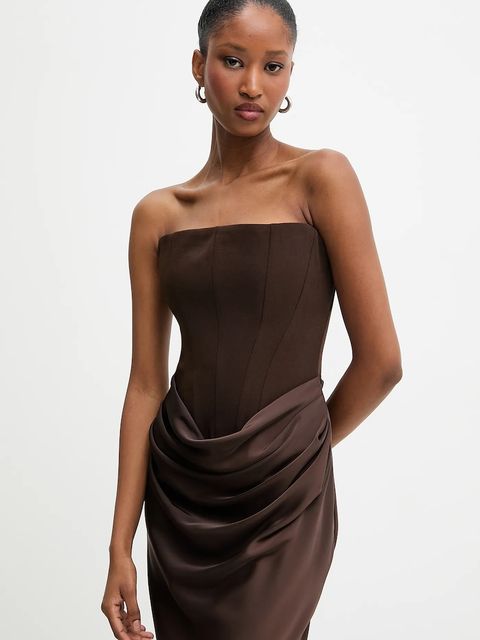 Answear.LAB sukienka kolor brązowy maxi dopasowana