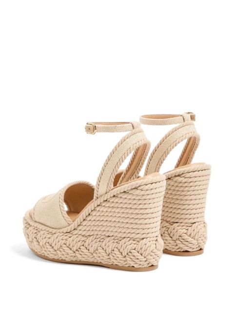 Valentino Garavani Vlogo Torchon Wedge sandal in linen canvas 130mm - Neutrals