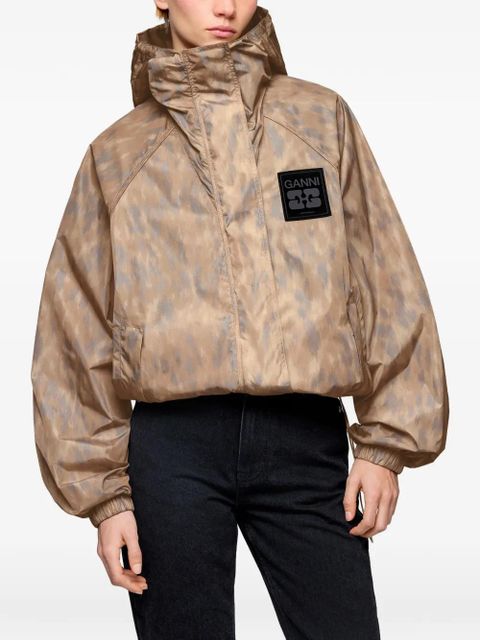 GANNI logo-patch bomber jacket - Neutrals