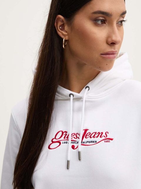 Guess Jeans bluza damska kolor biały z kapturem z aplikacją W4YQ12 KC811