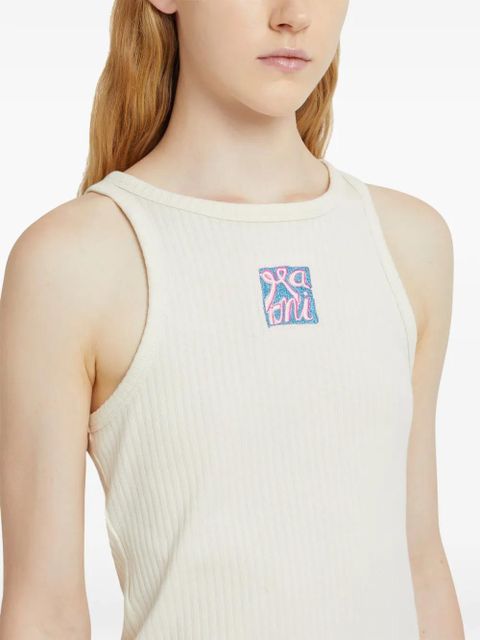 Marni ribbed embroidered tank top - Yellow