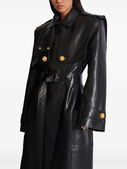 Balmain belted lambskin trench coat - Black