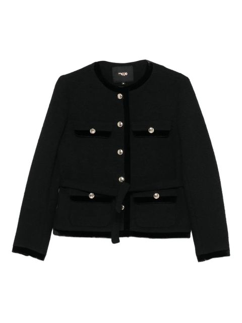 Maje velvet-trim belted jacket - Black - zdjęcie produktu nr 1