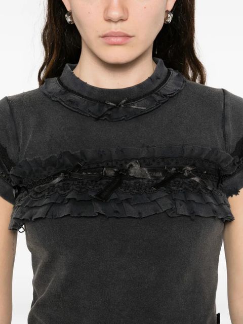 Balenciaga ruffle-trim short-sleeve T-shirt - Black