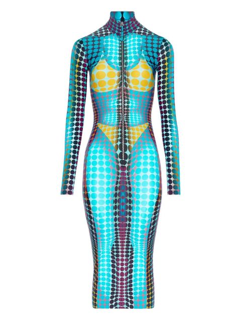 Jean Paul Gaultier high-neck dots-print midi dress - Blue - zdjęcie produktu nr 1