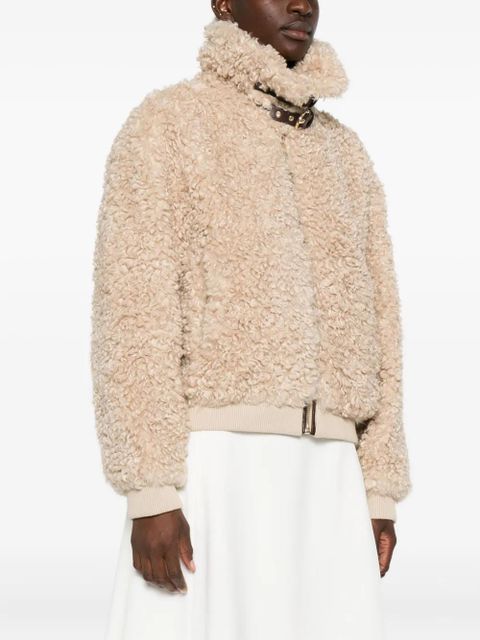 Maje teddy-effect zip-up faux fur jacket - Neutrals