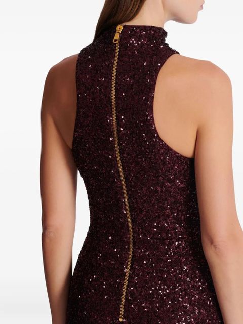 Balmain high-neck sequin dress - Red