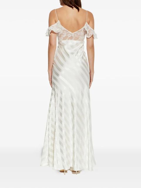 Self-Portrait lace-detail striped maxi dress - White