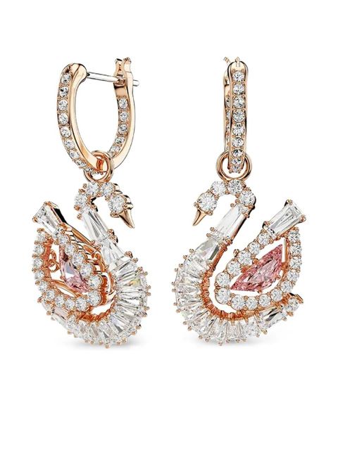 Swarovski Swan rose-gold drop hoop earrings - Pink