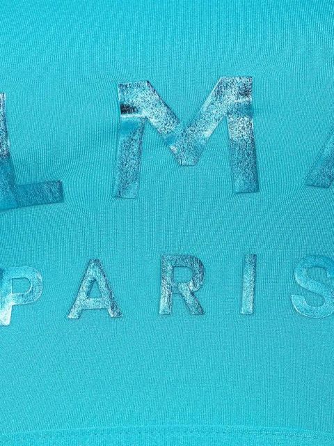 Balmain logo-print one-shoulder bikini - Blue