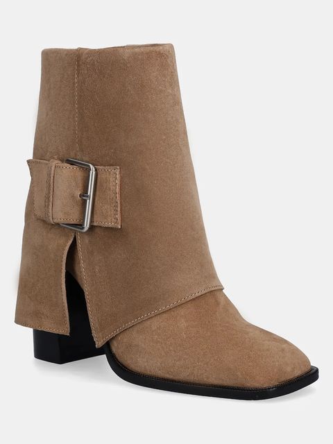 Answear.LAB botki zamszowe kolor beżowy na słupku lekko ocieplone