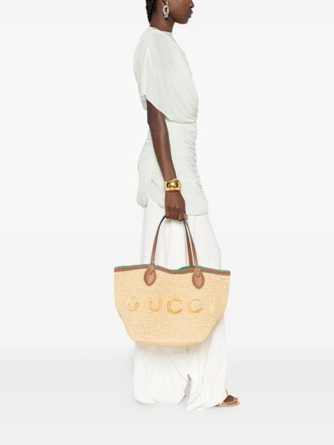 Gucci leather-trim logo-detail tote bag - Neutrals