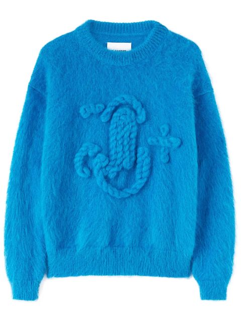 Jil Sander logo-embroidered chunky-knit jumper - Blue