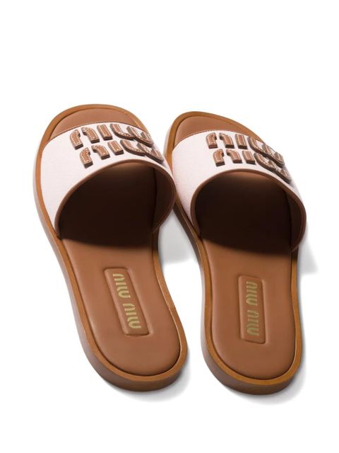 Miu Miu canvas and leather slides - Pink