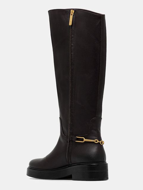 Tommy Hilfiger kozaki skórzane TH HORSEBIT RIDING LONG BOOT damskie kolor brązowy na płaskim obcasie FW0FW08863 - zdjęcie produktu nr 2