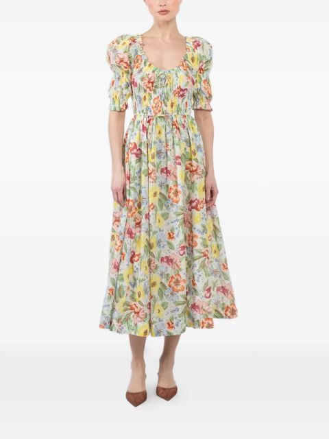 DÔEN Ischia shirred floral-print midi dress - Neutrals