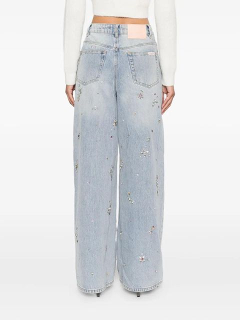 Self-Portrait crystal-embellished wide-leg jeans - Blue